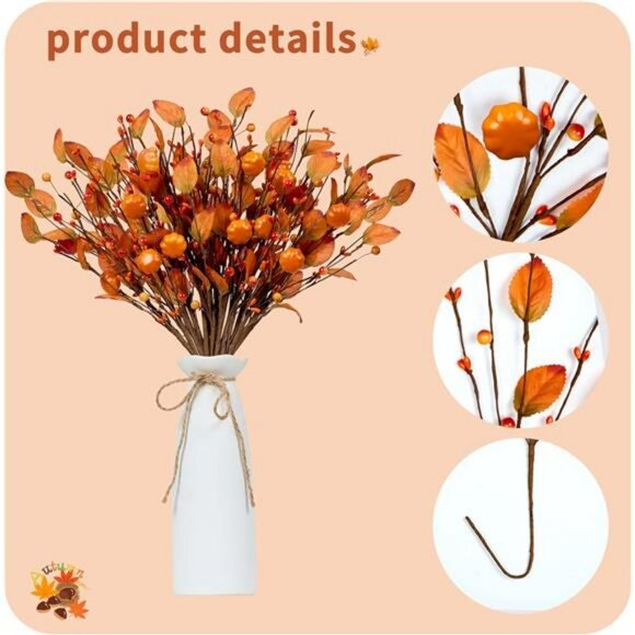12pcs artificial fall picks berry stems pumpkin autumn centerpiece thanksgiving - Picture 4 of 8